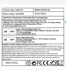 Veidoo Android-tablet 14, 10,1” IPS-scherm, 7GB RAM (3+4), 64GB ROM (uitbreidbaar tot 512GB), Octa-Core, WiFi 6, Dubbele Camera