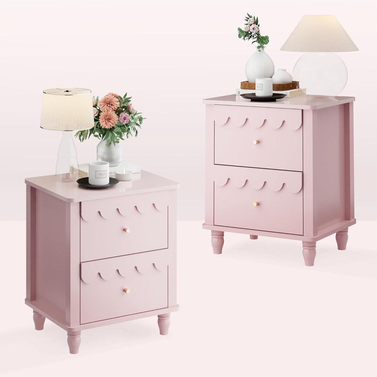 Nachtkastje set van 2 - Bijzettafel - Opbergkastje - 50x40x60 cm - Roze - UEV