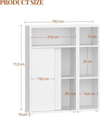 HEXCELEN Badkamerkast, niskast ruimtebesparend, met schuifdeuren, links en rechts verwisselbaar, verstelbare plank voor badkamer, wit, 19 x 59,2 x 71,2 cm