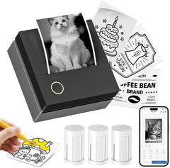 CHIVALZ PM290C Mini Pocket Thermische Stickerprinter - Draadloze verbinding | Gratis ontwerpsjablonen voor doe-het-zelfprojecten, 3 rollen papier van 54 mm meegeleverd, ideaal voor thuis- en persoonlijk gebruik (geen inkt nodig, draagbaar)