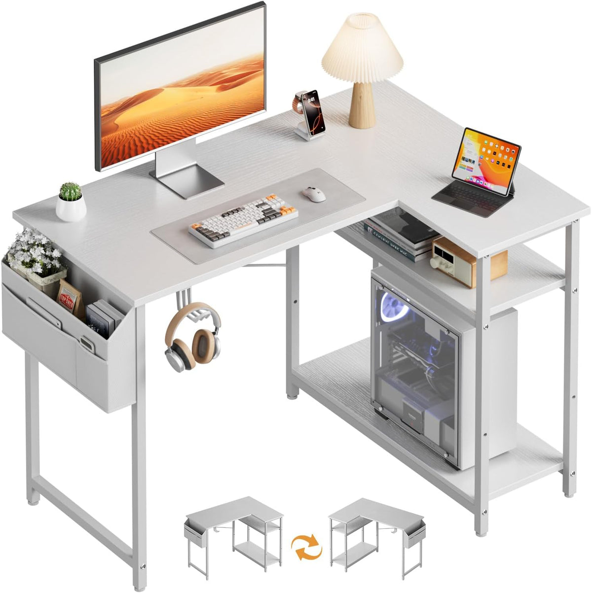 Bureau - Computertafel - Hoekbureau - 110x80 cm - Wit - HLDIRECT