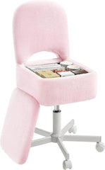 Rolanstar Make-uptafelstoel met opbergruimte, make-upstoel, in hoogte verstelbaar, 360° draaibaar, bureaustoel met comfortabele inklapbare rugleuning, voor make-uptafel, slaapkamer, kantoor (roze, S)