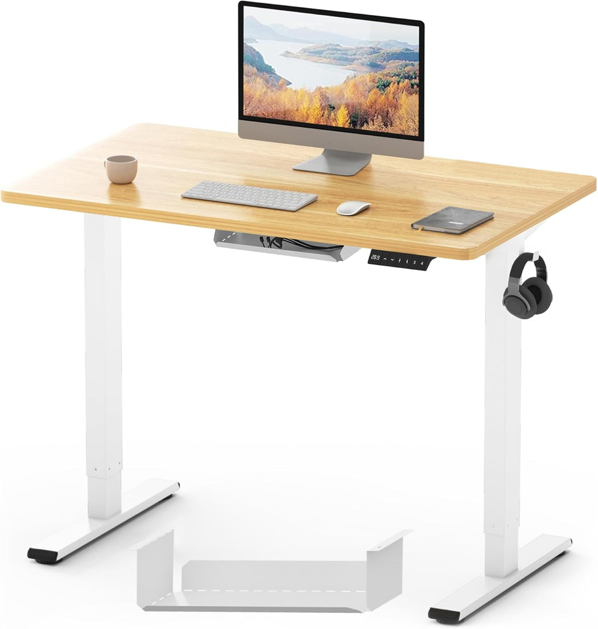 Zit sta bureau - Elektrisch - Verstelbaar - 100x60 cm - Wit/Bruin - QE1M - FLEXISPOT