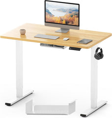 Zit sta bureau - Elektrisch - Verstelbaar - 100x60 cm - Wit/Bruin - QE1M - FLEXISPOT