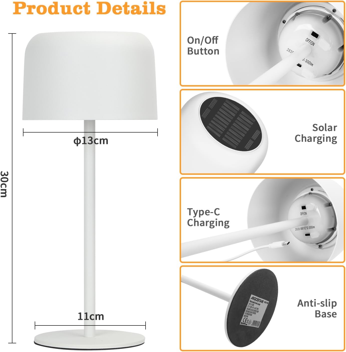 Tafellamp - Bureaulamp - Tafellamp oplaadbaar - Wit - Aigostar