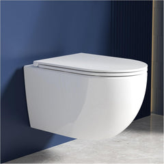 Rainsworth Hangend toilet, spoelrandloos, eengaat, spoeltoilet, wand-toilet waterbesparend, incl. wc-bril met softclose, hoogwaardige keramische toiletbak, wit, 48.5cm
