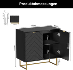 Dressoir met 2 deuren, commode met poten en verstelbare planken, keukenkast, dressoir, multifunctionele kast voor woonkamer, eetkamer, hal, slaapkamer, 80 x 40 x 77,5 cm, zwart