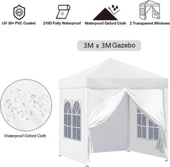 OFCASA 3M Pop-up tuinpaviljoen met zijpanelen, buitenfeesttent met draagtas, luifel, overkapping voor kamperen en bruiloften in de buitenlucht, wit