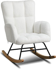 COMHOMA Schommelstoel, relaxstoel met armleuningen, oorfauteuil van teddypluche, schommelstoel, tot 150 kg belastbaar, zonneligstoel, tuinligstoel voor slaapkamer, woonkamer, stijlvol design, wit