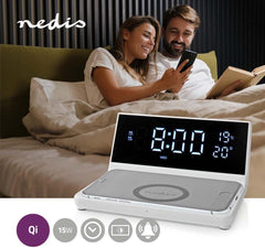 Nedis Draadloze wekker, Qi-gecertificeerd, 5/7.5/10/15 W, USB-A-stekker, 2 alarmtijden, snooze-functie