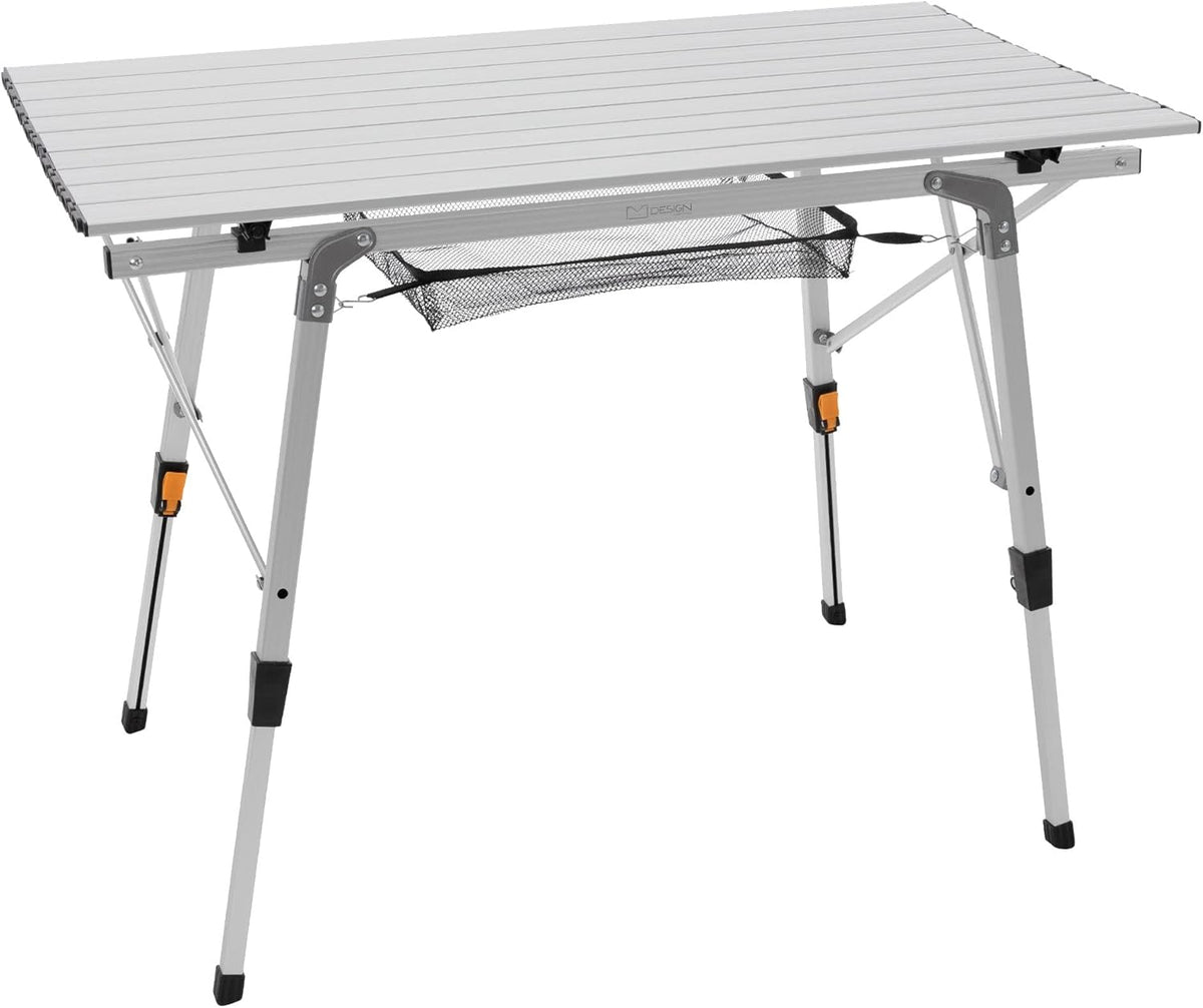 ML-Design Campingtafel, opvouwbaar, zilver, 90 x 51,5 cm, aluminium klaptafel, in hoogte verstelbaar 46-66,5 cm, belastbaarheid 30 kg, oprolbaar tafelblad, klaptafel, tuintafel, balkontafel, reistafel •