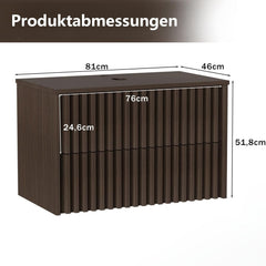 UEV Wastafelonderkast voor gastentoilet/kleine badkamer, wastafel klein 81 cm, badkamerkast, badkamerkast, wastafelonderkast hangend, wastafel voldoende opbergruimte ruimtebesparend, donkerbruin, zonder wastafel