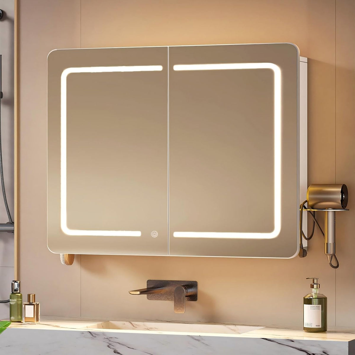 Hzuaneri Spiegelkasten voor badkamer EMC30203XEU, 70 x 60 x 16.5 cm