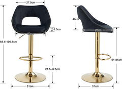 WAHSON 360° draaibare barkruk, set van 2, barstoel, hoge stoel, fluweel, in hoogte verstelbaar, met rugleuning, moderne barkruk voor eetkamer, keuken, bistro, toonbank, zwart