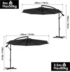 Froadp Ø3 m aluminium zweefparasol met draaimechanisme, UV-bescherming 40+, terrasparasol, strandparasol, tuinparasol met standaard, donkergrijs, marktparasol voor tuin, balkon, terras