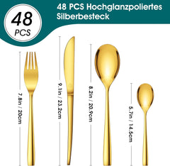 Bestekset 12 persoons - Bestek set - 48-delig - Goud - Vancasso