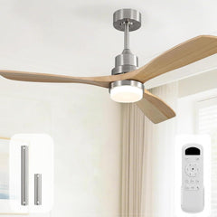 Sofucor 132 cm plafondventilator met verlichting, afstandsbediening, dimbaar, LED-verlichting, 3 houten ventilatorbladen, omkeerbare DC-motor, moderne landelijke plafondventilator met 3 opzetstukken