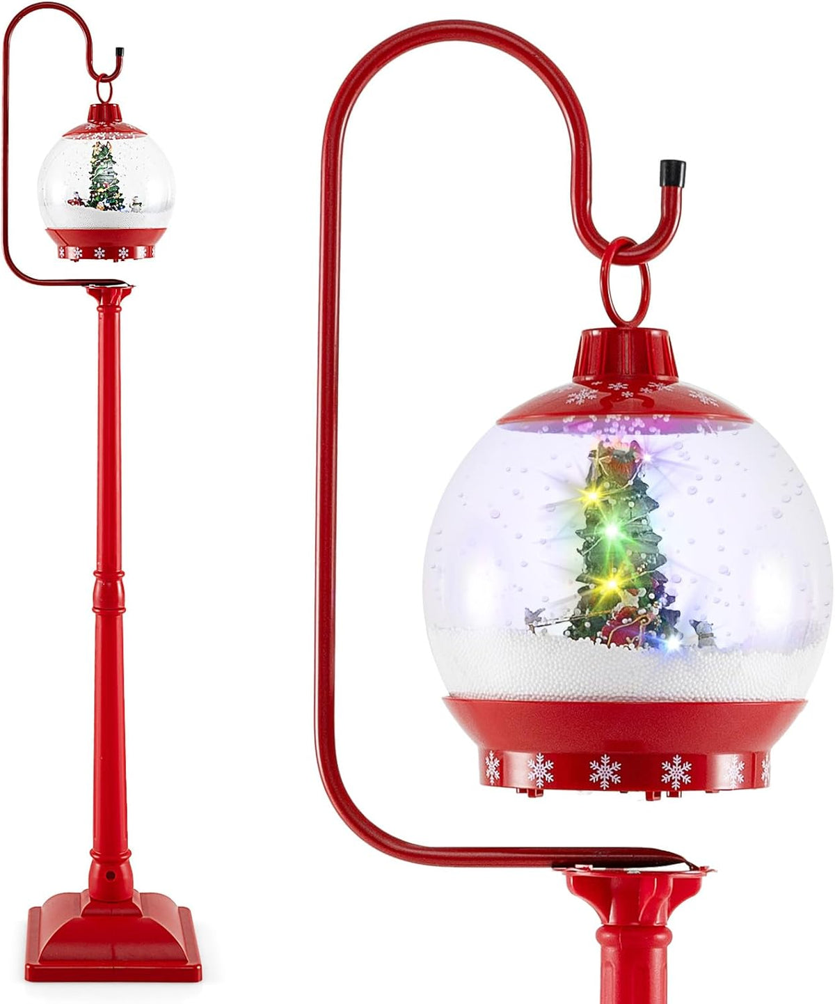 COSTWAY Verlichte kerstlantaarn, 173 cm, rode kerstdecoratie met muziek en geruisgeactiveerde sneeuwbal, kerstdecoratie, kerstverlichting voor thuis, veranda