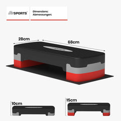 ScSPORTS® Stepper - in hoogte verstelbaar, 2 treden (10/15 cm), met mat, antislip, tot 120 kg, zwart - aerobic stepboard, stepboard voor thuis, fitness, full-body training