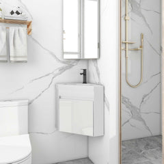 UEV Wastafel met onderkast hangend, gasten-wc wastafel, hoekkast voor badkamer, wastafelonderkast, badkamerkast, hangende wastafel, badkamermeubelset voor badkamer, wit