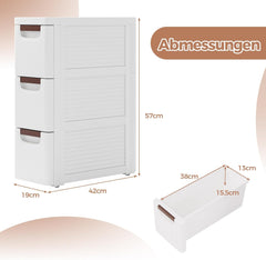 COSTWAY Nisenkast smal met wielen, nisrek 20 cm breed, niswagen met 3 laden, badkamerrolwagen voor badkamer, klaslokaal, studio & salon, wit, 42 x 19 x 57 cm