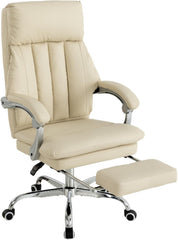 UEV Zachte Ergonomische Stoel met Voetsteun, Stoel van PU-leer combineert comfort en functionaliteit, Relaxfauteuil met Dik Kussen, 63 x 61,5 x (115-124) cm, Beige