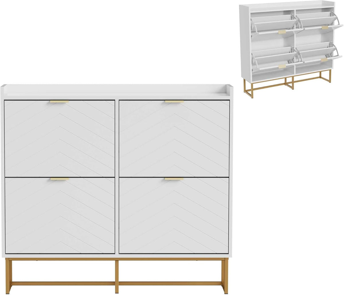 UEV Schoenenkast met 4 kleppen, 100 x 24,2 x 91 cm, smalle schoenenkast, hal, woonkamer, entree, schoenenopslag met kantelbeveiliging, verstelbare scheidingswanden, voor verschillende soorten •