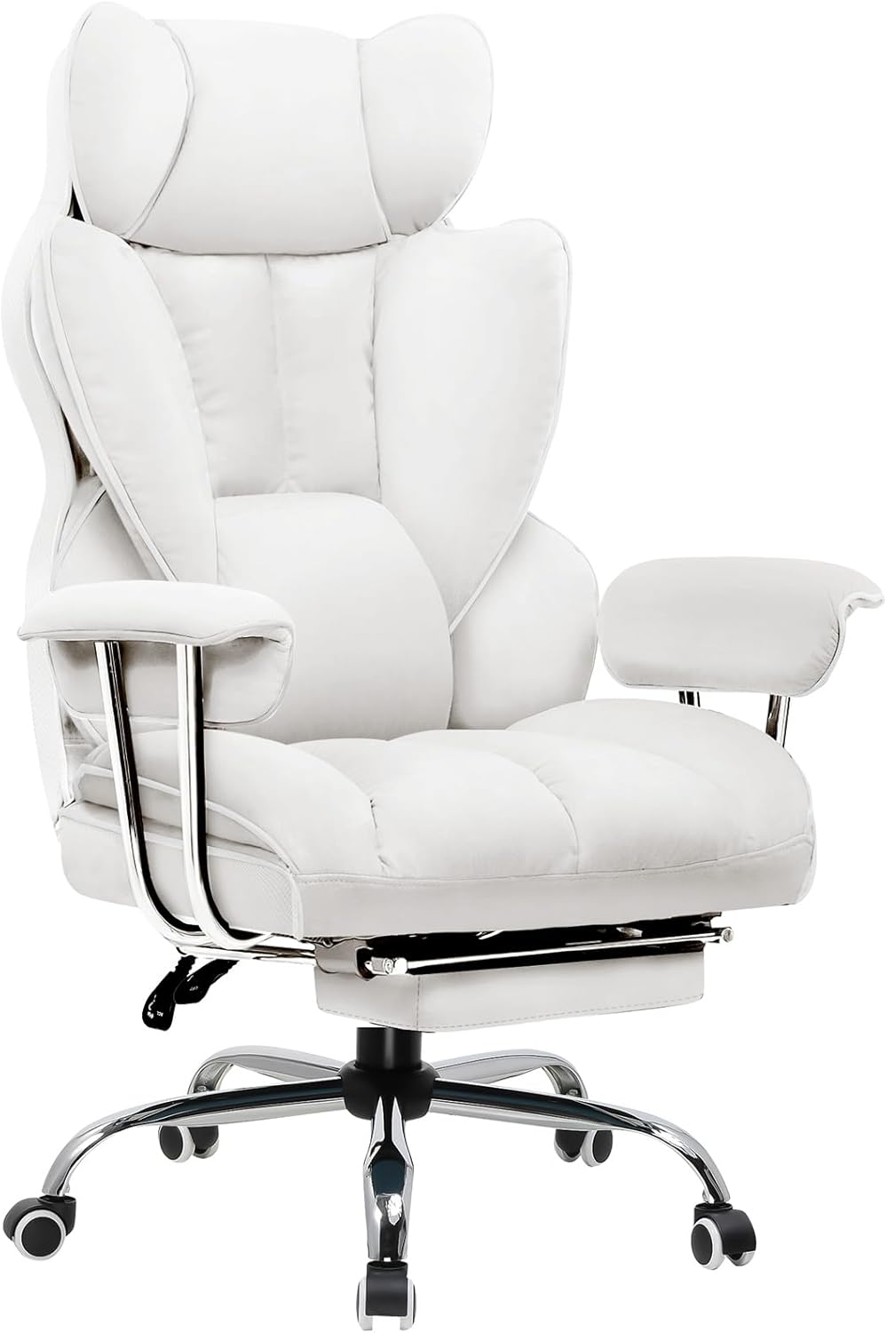 GTPLAYER Gamingstoel, gamerstoel, ergonomische bureaustoel met voetensteun, kunstleer, veerzitkussen, gamingstoel, gevoerd, 180 kg belastbaarheid, wit - GT200