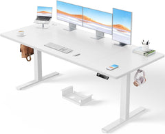ErGear In hoogte verstelbaar bureau, 180 x 80 cm, 100 kg draagkracht, elektrisch bureau met geavanceerde borstelloze motor, stille functie, robuust metalen frame, vierkant tafelblad