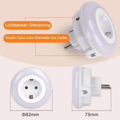 Aigostar 2 stuks nachtlampje met stopcontact en stopcontact, 3 kleuren nachtlampje met lichtsensor en touch-bediening voor slaapkamer, hal, keuken, trappen en badkamer