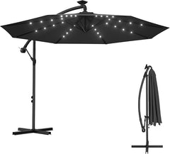 Froadp Ø3 m parasol met LED-verlichting, aluminium cantilever parasol met draaimechanisme, UV-bescherming 40+, terrasparasol, strandparasol, tuinparasol met standaard, donkergrijs, marktparasol voor tuin, balkon, terras •