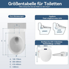 YU YUSING Intelligente Smart toiletbril, bidet met mondstuk, elektrische douchewc-bril, toiletdeksel met softclosemechanisme, led-display, nachtlampje, warm water, wasfunctie, wc-bril V-vorm, wit