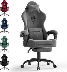 Ferghana Gamingstoel van fluweelstof - 52 cm breder zitkussen, vuurborduurwerk, ergonomische gamingstoel met hoge rugleuning en voetensteun | Computerstoel met massagefunctie en lendensteun voor volwassenen, grijs