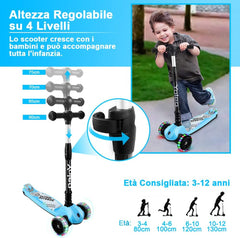 Kinderstep - 3 wielen - Kinder step jongens - LED Wielen - Verstelbaar - Blauw - YOLEO