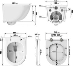 Rainsworth Hangtoilet zonder spoelrand - sterke spoeling, toiletpot inclusief wc-bril softclose, compact design toilet 48,5 cm lang, eenvoudig te reinigen, ideaal voor de opkomst van de badkamer