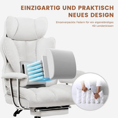 GTPLAYER Gamingstoel, gamerstoel, ergonomische bureaustoel met voetensteun, kunstleer, veerzitkussen, gamingstoel, gevoerd, 180 kg belastbaarheid, wit - GT200