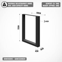 Industriële tafelpoten - Vloerbescherming - Stalen frame - Zwart - 60x72 cm