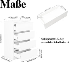 Nachtkastje, ladekast, commode & dressoir, wit, voor kantoor, woonkamer, slaapkamer, hal, meubels (60 x 40 x 98 cm)