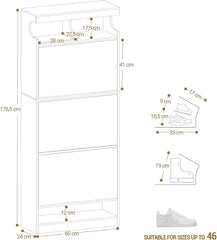 Hzuaneri Schoenenkast, schoenenopslag, houten schoenenrek, open vak, scheidingswand verstelbaar, 18-21 paar, grote capaciteit voor hal, garderobe, 3 kleppen (60B cm), wit SR63103X