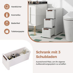 COSTWAY Nisenkast smal met wielen, nisrek 20 cm breed, niswagen met 3 laden, badkamerrolwagen voor badkamer, klaslokaal, studio & salon, wit, 42 x 19 x 57 cm