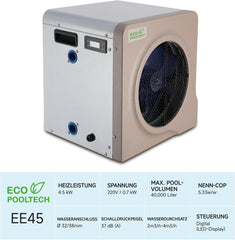Warmtepomp zwembad - Zwembad verwarming - Tot 40 m3 - 5,4 kW - Bruin - ECOPOOLTECH