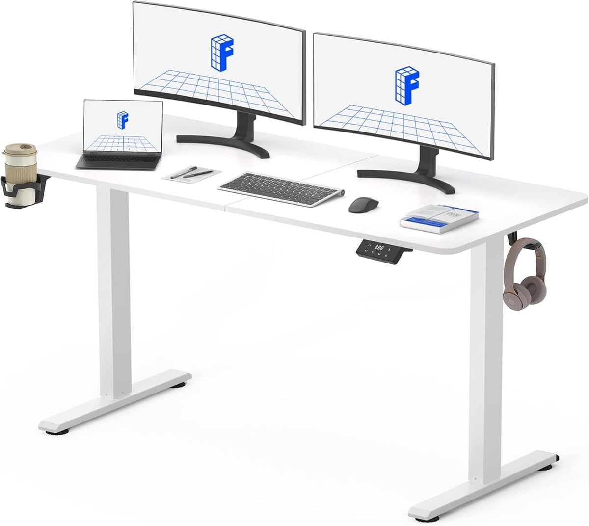 FLEXISPOT FQ Pro Elektrisch Hefbaar Bureau 120x60cm, Hefbaar Bureau met Volledig Tafelblad, Obstakel Retractie, 4 Geheugenfuncties, Staand Bureau voor Kantoor & Thuis & Telewerken, Wit