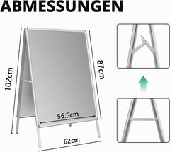Weerbestendige DIN A1 dubbelzijdig klantenstopper outdoor, reclamedisplay poster staander voor binnen en buiten voor 2 affiches, incl. beschermfolie & met afgeronde hoeken (zilver)