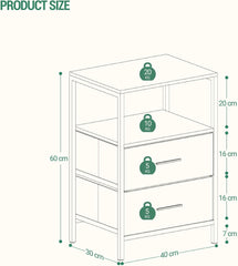 Hzuaneri Nachtkastje, set van 2, bijzettafel met 2 stoffen laden en planken, open vak, salontafel, nachtkastje, slaapkamer, voor woonkamer, slaapkamer, zwart NS30704B