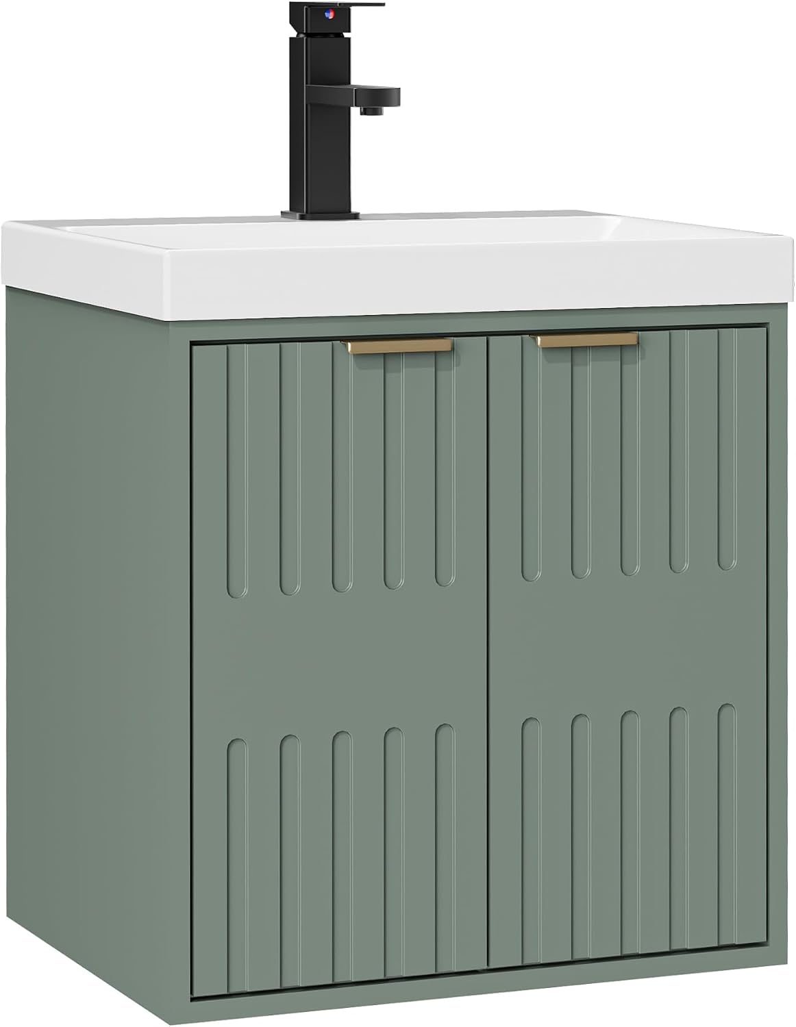 UEV Wastafel klein met onderkast voor gastentoilet hangend 49cm, groen, wastafel met kraan, badkamermeubelset voor badkamer