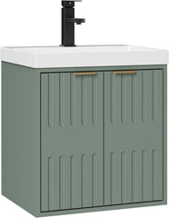UEV Wastafel klein met onderkast voor gastentoilet hangend 49cm, groen, wastafel met kraan, badkamermeubelset voor badkamer