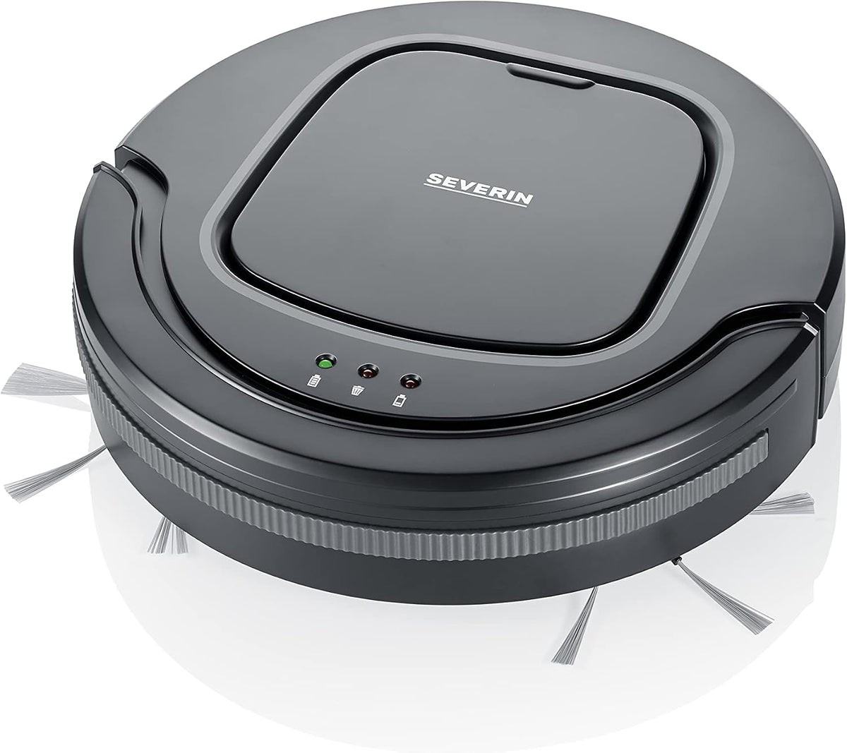 SEVERIN Chill® RB 7023 Robotstofzuiger, krachtige robotstofzuiger voor harde vloeren en laagpolige tapijten, extra platte reinigingsrobot met trapdetectie, platinagrijs •