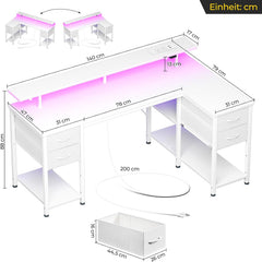 Bureau - Computertafel - Hoekbureau - 140x80 cm - Wit - Seventable