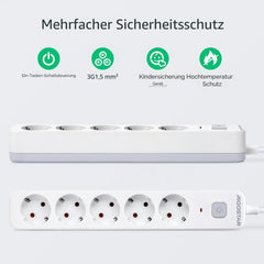 Aigostar Stekkerdoos, stekkerdoos met 5 stopcontacten met schakelaar, 5 m kabel, wit