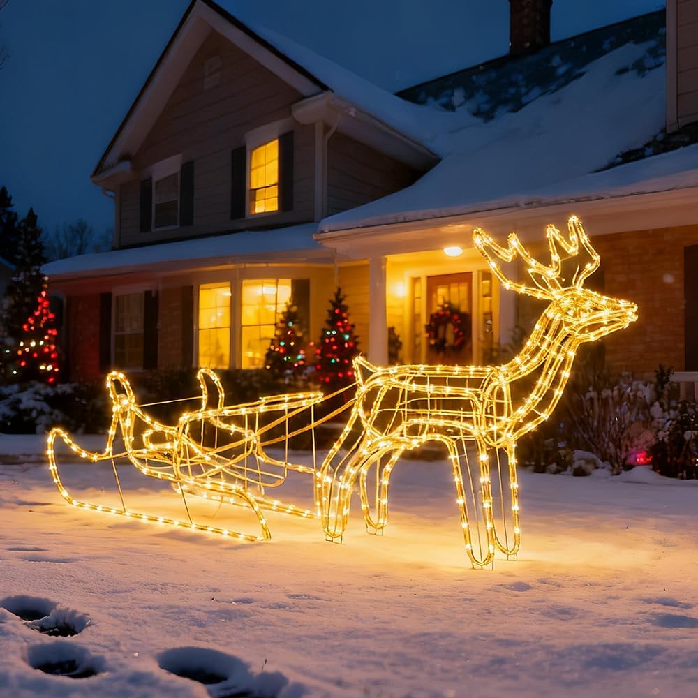 288 LED rendier met slee figuur verlicht buiten, kerstverlichting, hertendecoratie, kerstdecoratie, figuren, eland, tuin, outdoor, warmwit, IP44 (1 stuks)